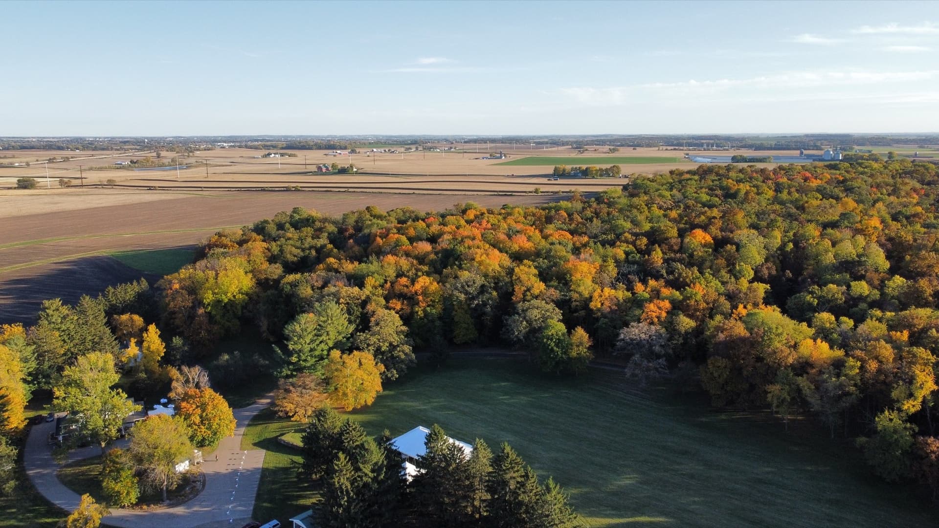 Aerial view of the Henry family farm in Dane, Wisconsin